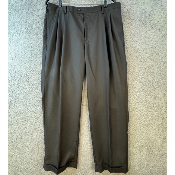 Jos A Bank Mens Dress Pants 38x29 Black Polyester Pleated Traveler - Picture 4 of 14